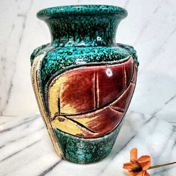 VTG Fratcelli Fanciullacci Italian Majolica Pottery Floral Vase-Brutalist Art - Picture 4 of 10